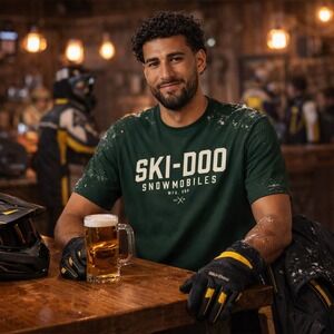 Ski-Doo Shirt Mens Large Green Snowmobile Graphic T BRP Winter Trail Lodge Style